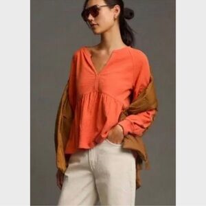 Anthropology Pilcro Women's Orange V-Neck Top